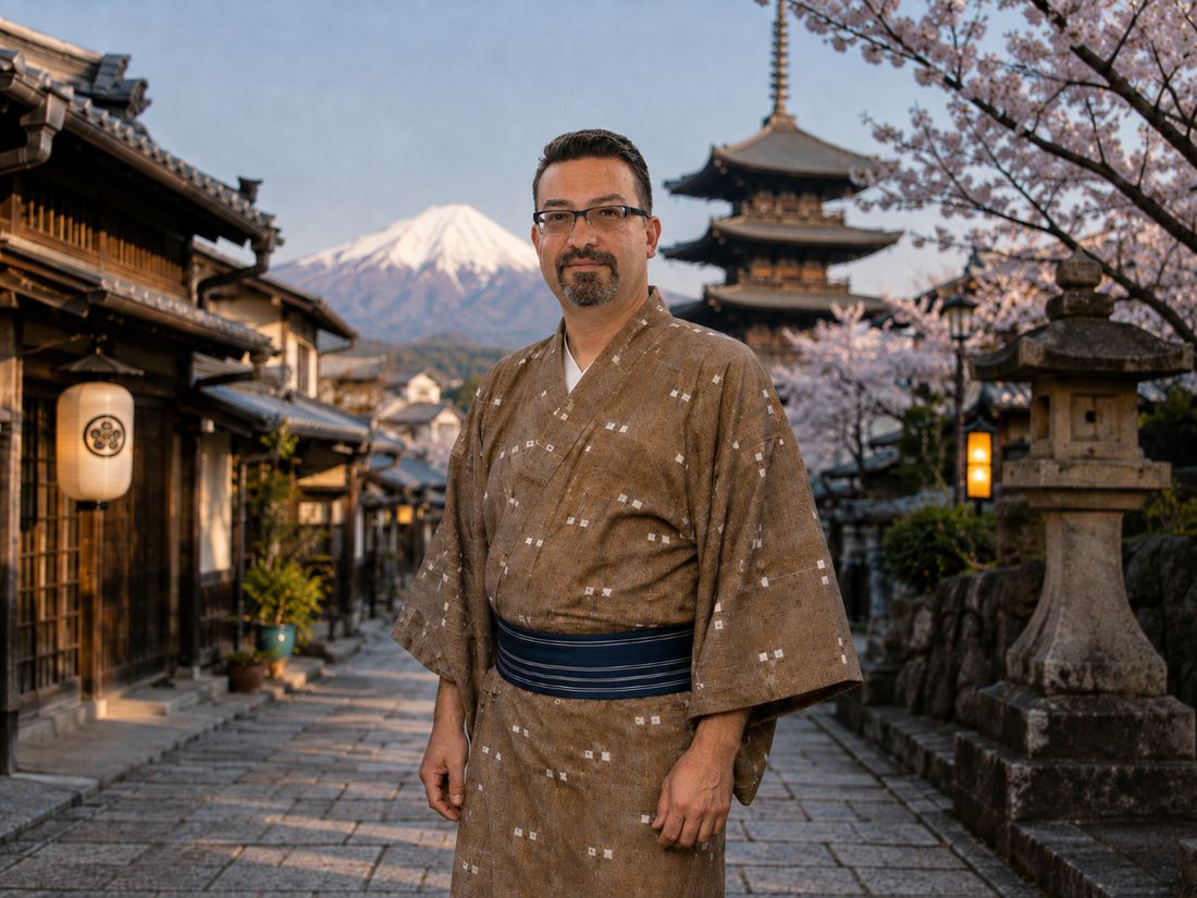 Antonel Neculai wearing a traditional kimono during his JICA scholarship in Japan