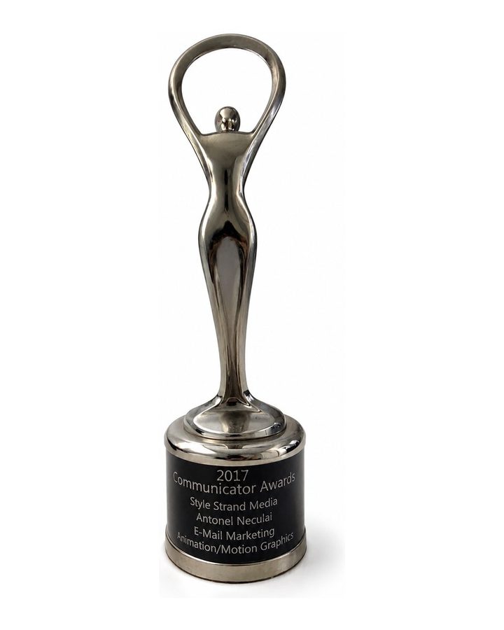 Communicator Awards trophy won in 2017 by Antonel Neculai and Style Strand Media for email marketing and motion graphics