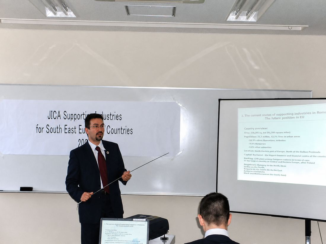 Antonel Neculai delivering a presentation at JICA in Japan on supporting industries for South East European countries