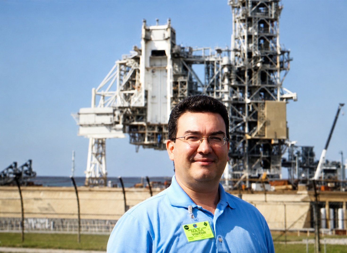 Antonel Neculai behind the scenes at a launchpad at Kennedy Space Center during the NASA Social program